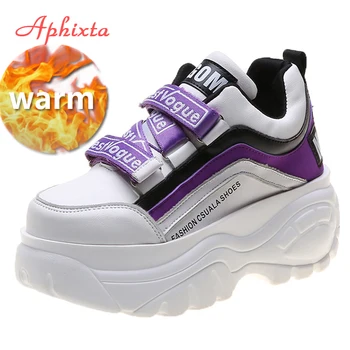 Aphixta Pantofi Platforma Femeie Fund Gros Indesata Adidasi Femei Scrisoare Mozaic De Înaltă Casual Toamna Iarna Cizme De Pluș De Încălțăminte