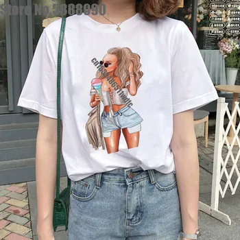 Printesa sef de sex Feminin de cafea Tricou Estetice Vogue fată Mama Copilului ' 90 tricou Harajuku Ulzzang Model de Imprimare de top de Vară tee de sex feminin
