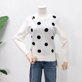 Harajuku Style Moda Noua Femei Polka Dot Pulover Supradimensionat Jumper Casual Streetwear Maneca Lunga De Toamna Iarna Drăguț Tricotate De Sus