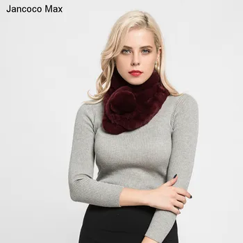 Jancoco Max 2019 Real Blana De Iepure Rex Eșarfă De Moda Pentru Femei Solide Șaluri Din Blană Naturală De Iarnă Ține De Cald Eșarfe S7138