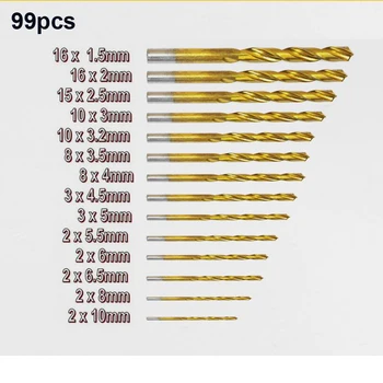 99PCS HSS Burghiu Biți Set de 1,5-10mm Titan Acoperit Suprafață de 118 Grade, Pentru Gaurire Metal DIY Utilizarea Acasă Cu Fier Cutie de Ambalare