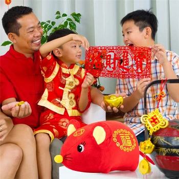 2020 Păpușă de Anul Nou La Șobolan Gras Mascota Jucărie de Pluș Roșu Chineză Nod Mouse-ul de Acasă de Înaltă Calitate Deacoration 18/25/35cm Copii Cadou