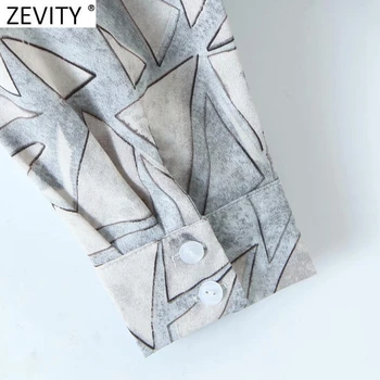 Zevity 2021 Femei Vintage Geometrice Pirnt Tiv Înnodate Halat Bluza Feminin Crestate Guler Kimono Tricouri Chic Blusas Topuri LS7673