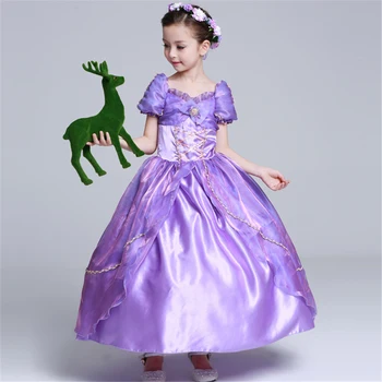 Rapunzel Dress pentru Fete Ziua De naștere Încurcat Crăciun Costum de Carnaval Florale Fete Violet Rochii de Printesa Copil Peruca