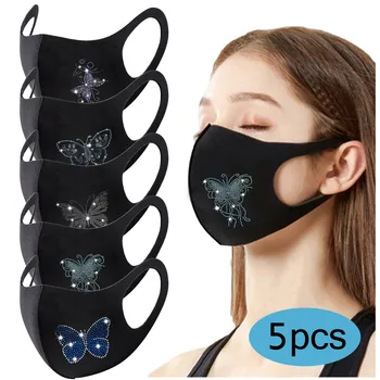 5PC Unisex pentru Adulti Iarna Masca Stras Păr Cald Mingea Agățat de Ureche Masca de Protecție Respirabil, Lavabil mascarillas