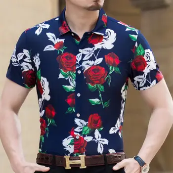 2020 Bărbați Cămașă Hawaiană Short Sleeve Mens Rochie Camasi Slim Fit Camisa Masculina de Vară Hawaii Casual sex Masculin Floare de Imprimare Tricou