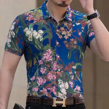 2020 Bărbați Cămașă Hawaiană Short Sleeve Mens Rochie Camasi Slim Fit Camisa Masculina de Vară Hawaii Casual sex Masculin Floare de Imprimare Tricou