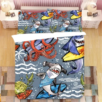 Animale Ocean 3D Imprimate 3pcs Set de lenjerie de Pat Duvet Cover Capac Pat Set Cuverturi de pat Lenjerii de pat, Textile de Casa
