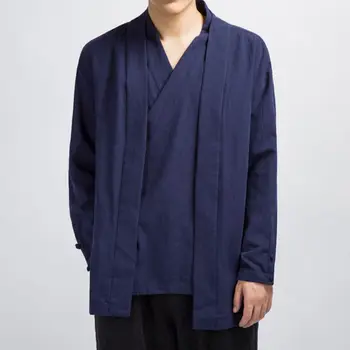 Sinicism Magazin URI Haine Barbati 2020 Mens Bumbac Și Lenjerie de pat Solid de Cauzalitate Kimono Negru Sacou Masculin Stil coreean Canadiană
