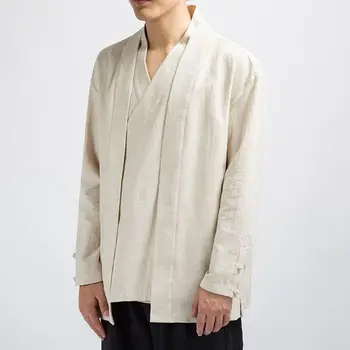 Sinicism Magazin URI Haine Barbati 2020 Mens Bumbac Și Lenjerie de pat Solid de Cauzalitate Kimono Negru Sacou Masculin Stil coreean Canadiană
