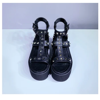 Bloc de pantofi cu toc indesata sandale Casual, Pantofi platforma, pantofi de vara pene de gladiatori sandale de vara femei punk sandale YMB114