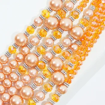 Stil European 7 rânduri colier cercei rotunde, portocalii, shell simulate-perle de cristal farmece set de bijuterii B1301