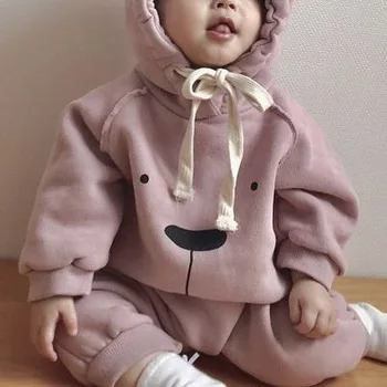 Coreeană fleece drăguț urs ureche romper toamna și iarna 2019 maneca Lunga costum pentru băieți și fete