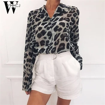 Șifon Bluza Cu Maneca Lunga Sexy Leopard De Imprimare Bluza Rândul Său, În Jos Guler Doamna Office Camasa Tunica Casual Pierde Topuri Plus Dimensiune Blusas