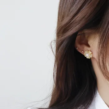Noul Brand de Moda Bijuterii Delicate 14K Aur Adevărat Floare Cercei Stud pentru Femei Drăguț Mic Pearl Cercei