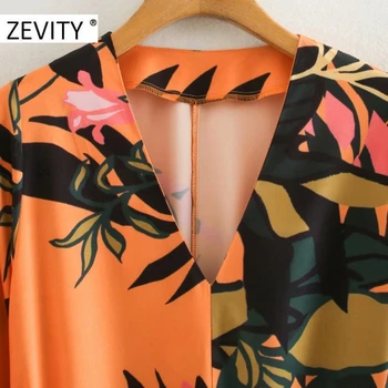 ZEVITY femei v-gât tropical flower print arc legat eșarfe rochie de sex feminin felinar casual cu maneci kimono vestidos rochii elegante DS4436