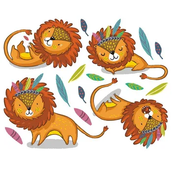 Vacclo Indian Stil de desen Animat Lion Autocolante de Perete pentru Camera Copiilor Fundal Decorare Perete Graffiti, Stickere Auto-adeziv