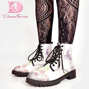 DoraTasia Brand Nou INS Fierbinte de sex Feminin Craniu Alb Cizme Scurte de Imprimare de Moda Tocuri Indesata Cizme Femei la Modă Pantofi Casual Femei