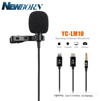 YC-LM10 Telefon Audio Înregistrare Video Lavaliera Microfon cu Condensator pentru iPhone 8 7 6 5 4S 4 ipad Huawei Sumsang Xiaomi Tip C