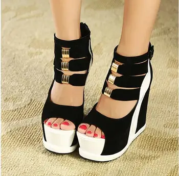 Femeie Pantofi de Vară 2020 Originale Femei Platforma Tălpi Groase Sandale cu toc 14cm Peep Toe Culori Amestecate Pantofi Sexy