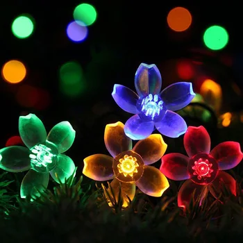 7M Solare de Gradina, lumini LED Lumini Șir în aer liber rezistent la apa Sakura Cherry Ghirlandă de Flori Decor pentru Gazon Patio LED Festoon