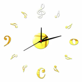 Notă muzicală Ceas de Perete Acrilic Unic de Cuarț Mut Ceas Decorativ cu Design Modern DIY Auto-adeziv Efect de Oglindă de Perete Autocolante