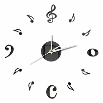 Notă muzicală Ceas de Perete Acrilic Unic de Cuarț Mut Ceas Decorativ cu Design Modern DIY Auto-adeziv Efect de Oglindă de Perete Autocolante