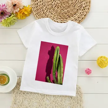 Noua Moda Ins centrale Eoliene Fata de Hainele de Vară Verde Cactus Băieți Haine Drăguț Amuzant pentru Copii T-shirt Echipajul Gât Alb Copii Topuri
