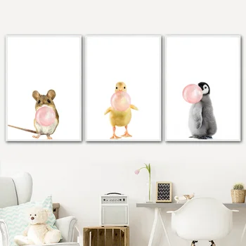 Desene Animate Calul Cat Pinguin Rață Mouse-Ul Balon Arta De Perete Panza Pictura Nordică Postere Si Printuri Poze De Perete Decor Camera Pentru Copii