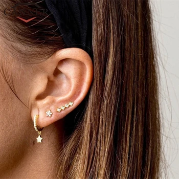 Argint 925 Simplu Stras ureche Bantă Folie Cercel de Aur, Argint Piercing urechi Clipuri Cartilajului Cercei Stud pentru Femei