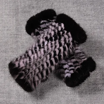 20cm Mănuși Tricotate Femei Blană de Nurcă Mănuși de Degete Gros de Iarna Cald Feamel Mănuși Lungi, Autentic Blană de Nurcă Manusi