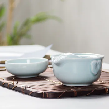 De înaltă calitate Celadon 3D Crap de Călătorie set de ceai,Albastru gaiwan set de ceai,Ceai Kung Fu set Include 1 Ceainic 1 Ceasca,Frumos și ușor ceainic