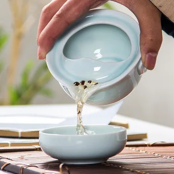 De înaltă calitate Celadon 3D Crap de Călătorie set de ceai,Albastru gaiwan set de ceai,Ceai Kung Fu set Include 1 Ceainic 1 Ceasca,Frumos și ușor ceainic