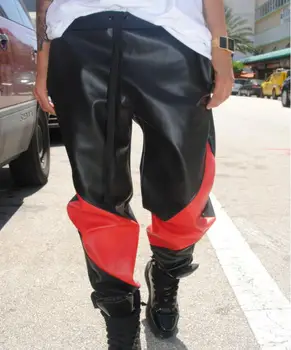 27-46 Noi 2020 Bărbați clohting moda hiphop bloc de culoare curea casual pantaloni harem pantaloni de piele pantaloni plus dimensiune costume
