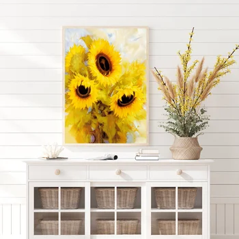 Nordic Floare de Aur Pictura de Perete de Arta Canvas Floarea soarelui Imagine Living Panza Poster de Imprimare pentru Dormitor Arta Print