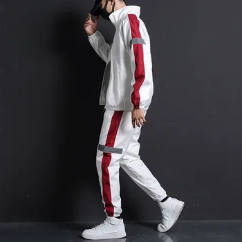 Reflectorizante Sport Seturi Bărbați Mozaic Hip Hop Trening Costum De Sex Masculin Tricou +Pantaloni De Trening Streetwear 2 Bucati Mens Sudoare Se Potriveste