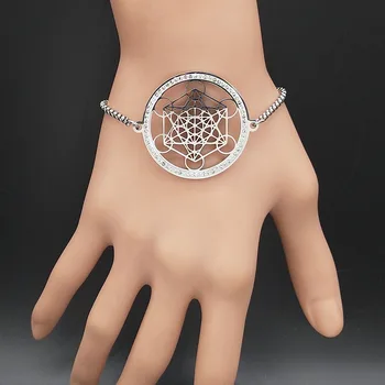 Yoga Hindusă Budismul Floarea Vieții Cristal Lanț din Oțel Inoxidabil Brățară pentru Femei de Culoare de Argint Colier Bijuterii cadenas mujer