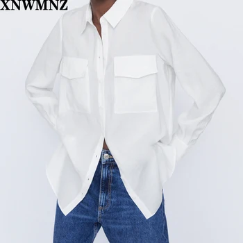 XNWMNZ Za femei 2020 tricou lung cu buzunare de sex Feminin Casual regulate guler Lung încătușat mâneci lungi Buton-up fata camasi Lungi