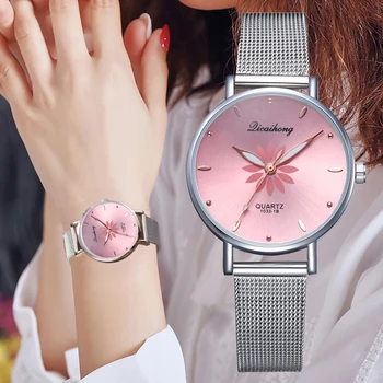 Femei De Moda, Ceasuri Ieftine, Ceas Argintiu Din Oțel Inoxidabil Plasă Doamnelor Brățară Cuarț Ceasuri De Mana Ceas Relogio Feminino
