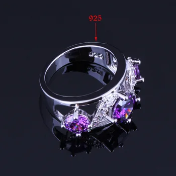 Angelic Rotund Violet Cubic Zirconia Albe CZ Placat cu Argint Seturi de Bijuterii Cercei Pandantiv Lanț Inel V0032
