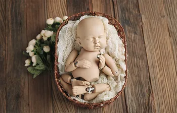 Oval gol iarba țesute coș coș cadru de container pentru a primi lună plină fotografie copil neonatală recuzită fotografie