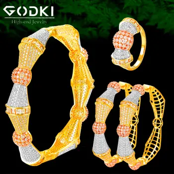 GODKI MARE Lux 3pcs CERCEI Brățară Inel Seturi Pentru Femei Nuntă Cubic Zircon Cristal de Logodna DUBAI Mireasa Seturi de Bijuterii 2019