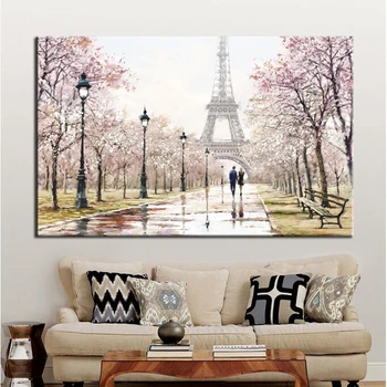 Iubitorii de oraș de Mers pe jos pe Strada Paris Turnul Eiffel Peisaj HD Print Abstract Panza Pictura Arta de Perete Camera de zi Decor Acasă