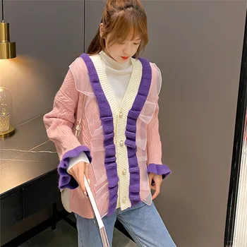 CHic Volane Tricotate Cardigan Femei Vrac coreean Maneca Lunga Pulover de Toamna Iarna Casual Moda Streetwear Uza