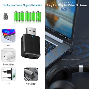 Adaptor Bluetooth USB, Bluetooth 5.0 dongle Transmițător Receptor 3 in 1 pentru TV, PC, Casti iphone Home Stereo Auto HIFI Audio