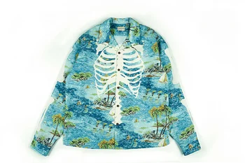 Nou Stil 2020 Kapital Nucă De Cocos Palm Island Skelet Imprimare Tricou Casual, De Plaja Camasa Barbati Femei Cuplu Din Bumbac Tricou