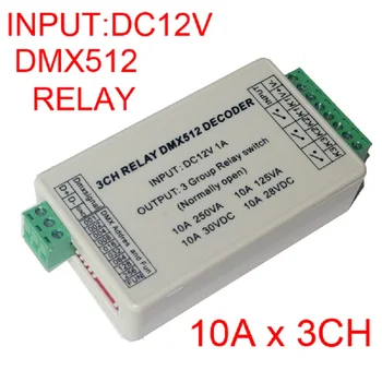 En-gros 1buc 3CH Relee 10A*3 canale RGB led-uri controler DC12V DMX512 3P led Decoder dimmer pentru led-uri lampa led strip lumini