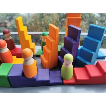 Copii Jucarii Din Lemn Curcubeu Scari Lemn Basswood Blocuri Care Pot Fi Stivuite Creative Mat Montessori Jucărie