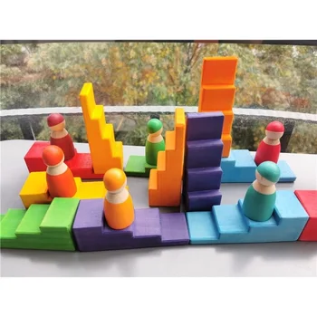Copii Jucarii Din Lemn Curcubeu Scari Lemn Basswood Blocuri Care Pot Fi Stivuite Creative Mat Montessori Jucărie