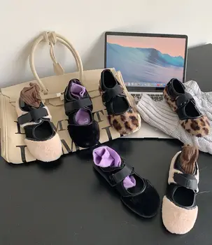 Noua toamna iarna blana pantofi plat pentru femei de moda ballhead femei pantofi Velcro leopard de imprimare Beanie pantofi cald versatil purta